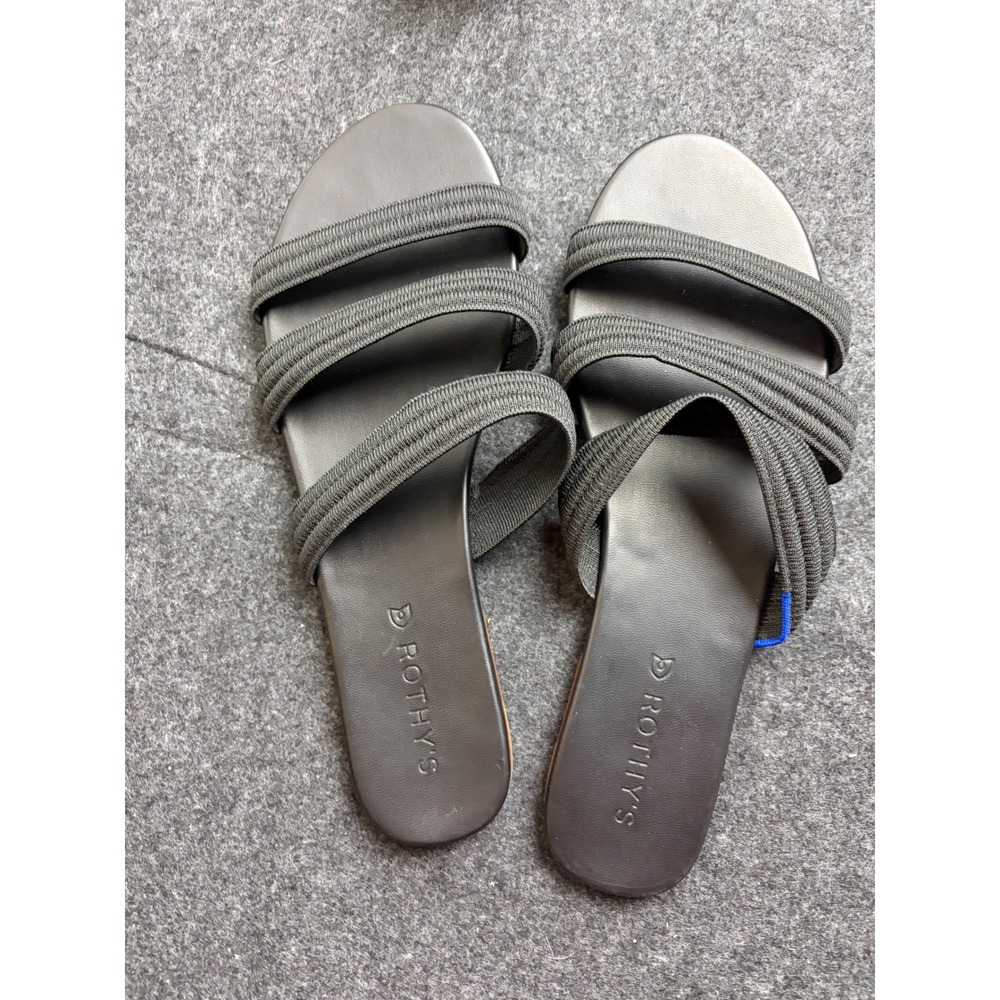 Rothy's Triple Band Sandal Black Slide Flats Womens 9.5 NWT